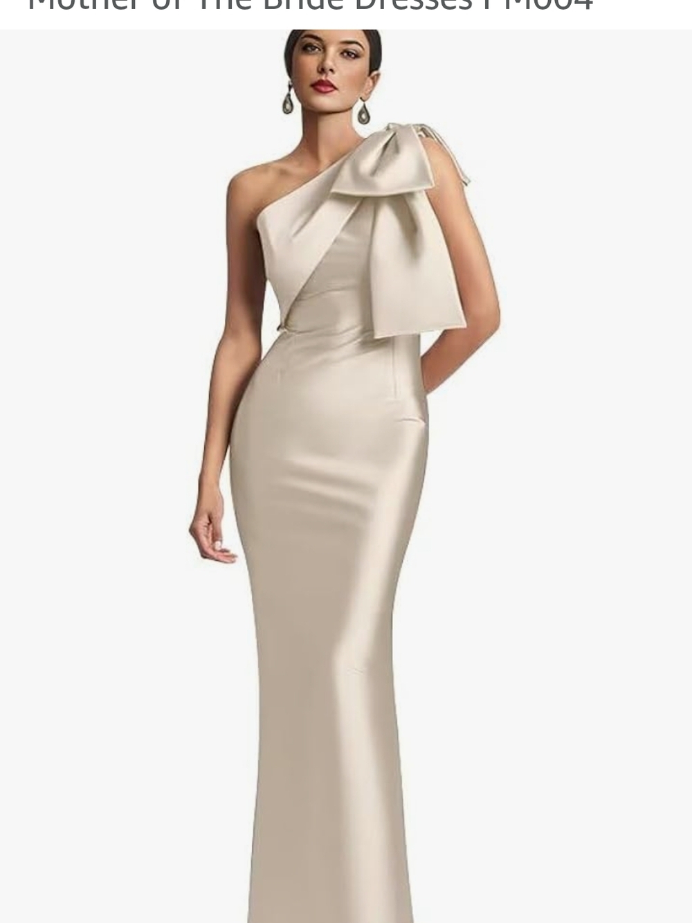 One-Shoulder Satin Evening Gown with Statement Bow - Cream